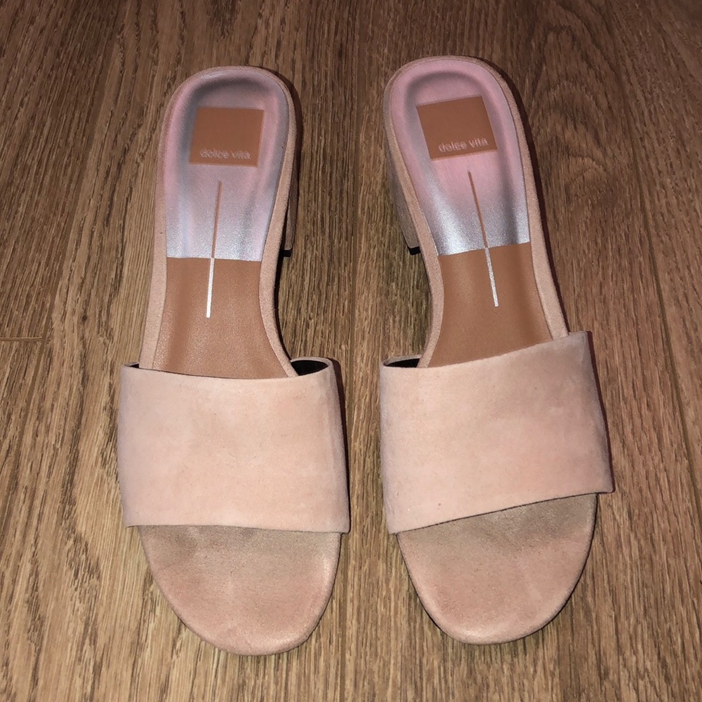 Blush suede slide on